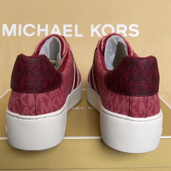 Michael Kors Poppy Stripe Lace Up MK Signature SM 49F1POFS2B Berry Multi WMNS - Picture 4 of 16